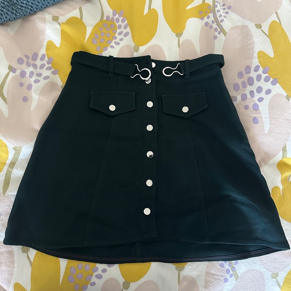 Buttoned Dark green Maje skirt with the belt